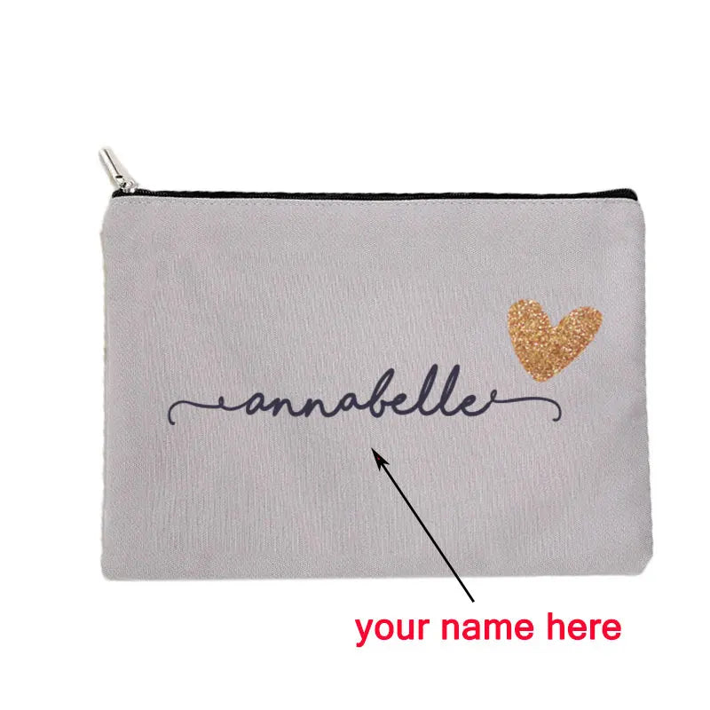 Personalized Grey Makeup Bag Canvas Cosmetic Bags Gift for Her