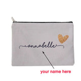 Personalized Grey Makeup Bag Canvas Cosmetic Bags Gift for Her