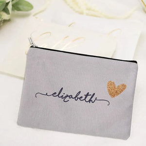 Personalized Grey Makeup Bag Canvas Cosmetic Bags Gift for Her