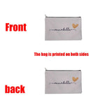 Personalized Grey Makeup Bag Canvas Cosmetic Bags Gift for Her