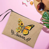 Personalised Butterfly Makeup Bag Linen Travel Clutch