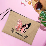 Personalised Butterfly Makeup Bag Linen Travel Clutch