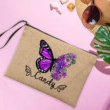 Personalised Butterfly Makeup Bag Linen Travel Clutch