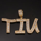 Baguette Letters Pendant Silver Charm Necklace Chain Rock Jewelry