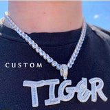 Baguette Letters Pendant Silver Charm Necklace Chain Rock Jewelry