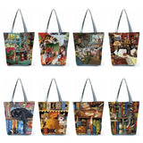 Oil Painting Cat Print Women Tote Bag for Shopping