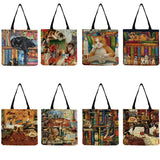 Oil Painting Cat Print Tote Bag - Eco Reusable Shopping Bag