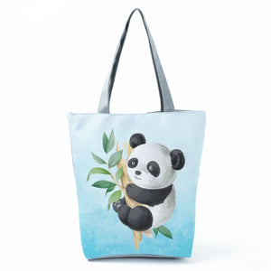 Eco Reusable Panda Printed Shoulder Bag Women Handbags Shopping Bag Tote