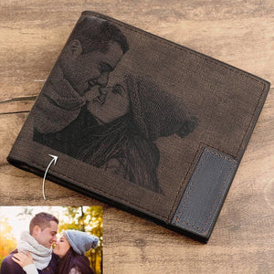 Personalized Engraved Men's PU Leather Wallet with Photo - Gift for Him