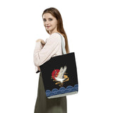 Japanese Tote Crane Print Shoulder Bag Handbag Travel Reusable