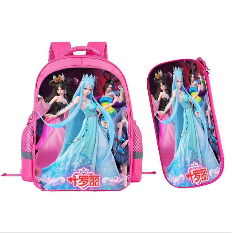 Girls Cartoon Schoolbag Set with Pencil Case, Pupils Backpack
