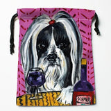 Shih Tzu Dog Painting Drawstring Bag Small Travel Women Cloth Christmas Gift Pou