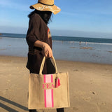 Striped Monogrammed Beach Tote Bag Burlap Mom Basket Bags