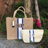 Striped Monogrammed Beach Tote Bag Burlap Mom Basket Bags