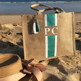 Striped Monogrammed Beach Tote Bag Burlap Mom Basket Bags