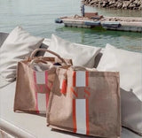 Striped Monogrammed Beach Tote Bag Burlap Mom Basket Bags