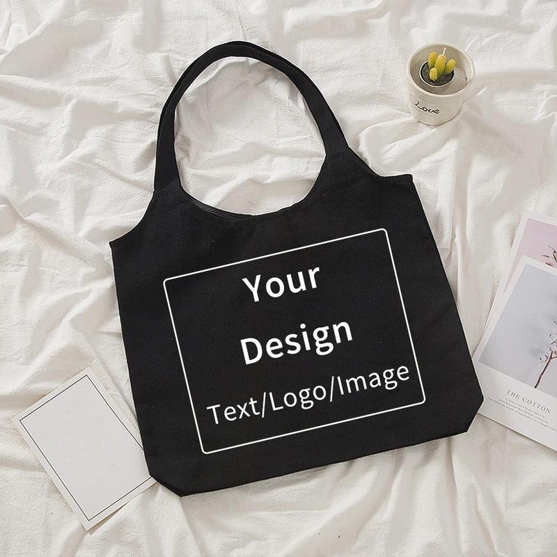 Customed Tote Bag Shopping Your Own Text Printed Hasp Unisex Travel Canvas
