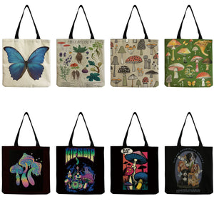 Customizable Butterfly Mushroom Print Tote Bag Eco Friendly Handbag