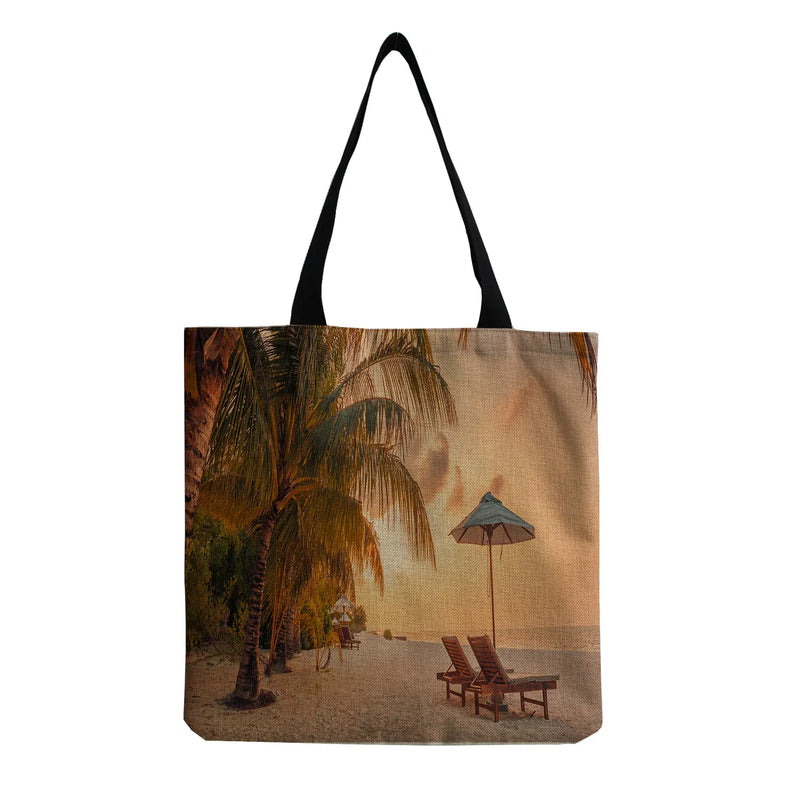 Customizable Women Tote Bag Eco-Friendly Landscape Print Storage Shopping Beach