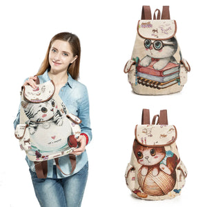 Cute Cat Drawstring Backpack for Women
