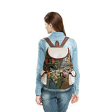 Oil Painting Cat Print Women's Backpack High Capacity Linen Backpack