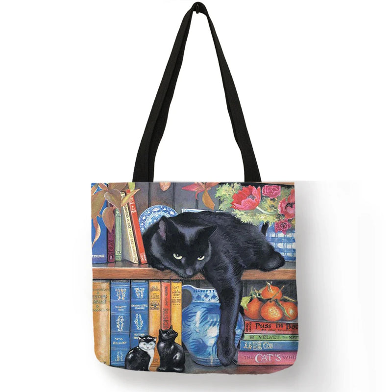 Oil Painting Cat Print Tote Bag for Women