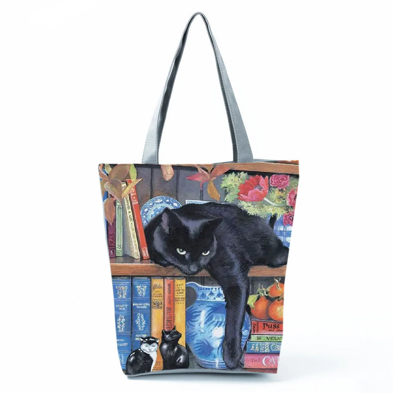 Oil Painting Cat Print Womens Tote Bag Shoulder Bag for Lady