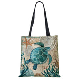 Seahorse Turtle Octopus Print Tote Bag for Women