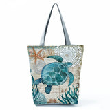 Tote Bag Seahorse Turtle Octopus Whale Printed Traveling Eco Reusable Bags