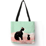 Cartoon Cat Print Tote Bag for Women Reusable Shopping Bags