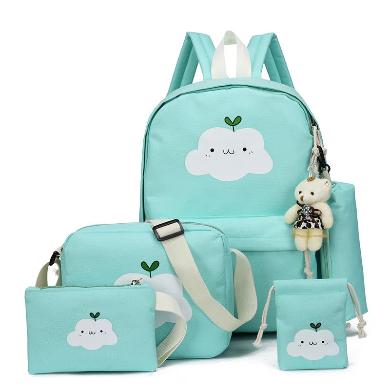 Cartoon Print Canvas Backpack Kids School Crossbody Bag