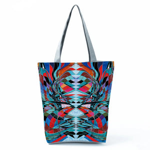 Colorful Pattern Shoulder Bags Foldable Tote Bright Colors Print Handbags