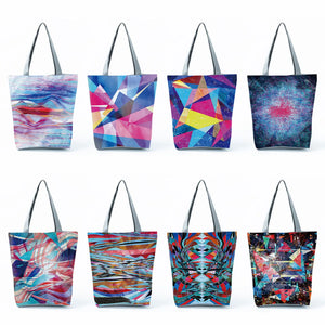 Colorful Pattern Shoulder Bags Foldable Tote Bright Colors Print Handbags