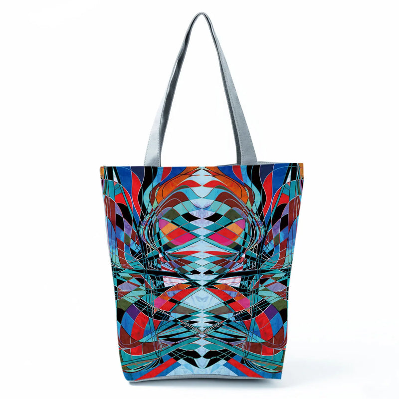 Colorful Pattern Shoulder Bags Foldable Tote Bright Colors Print Handbags