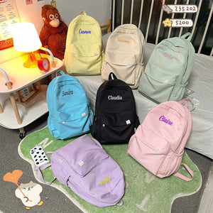 Embroidered Canvas Backpack Lightweight Waterproof Travel Bag