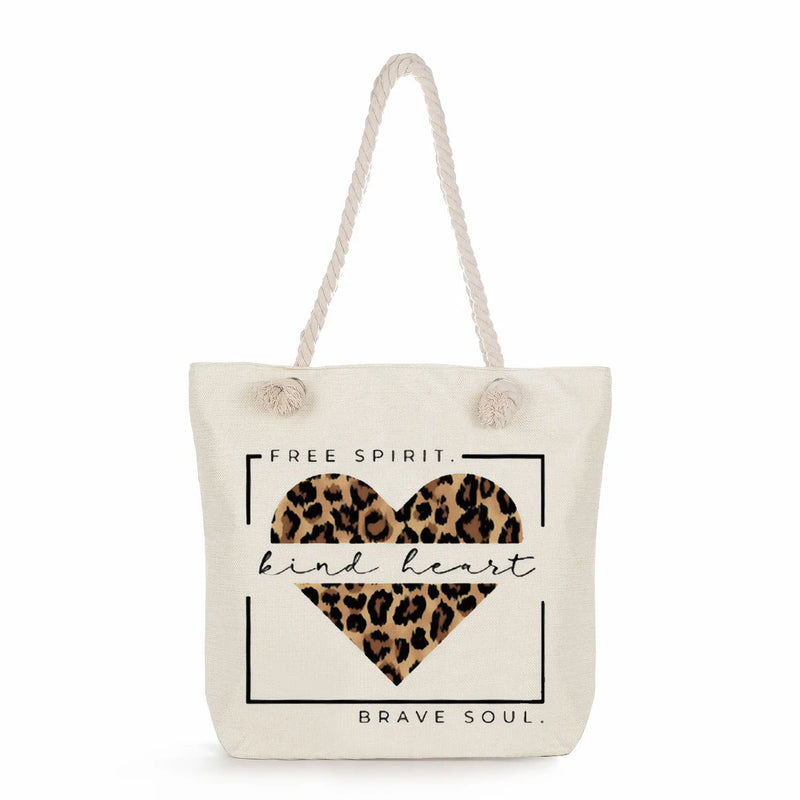 Leopard Letter Printed Tote Bag Reusable Thick Rope Shopping Bag