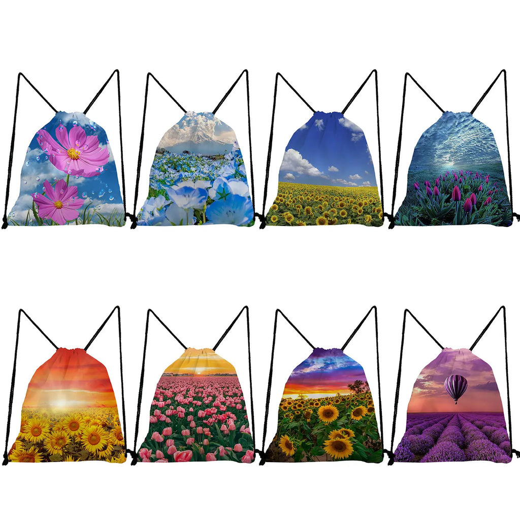 Floral Print Storage Shoes Bag Drawstring Travel Backpack