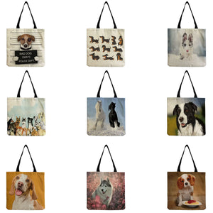 Animal Print Dog Tote Shoulder Bag Casual Travel Beach Handbag