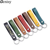 Initial Letters Leather Keychain for Women Men Car Key Hook