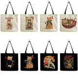 Japanese Style Cat Printed Handbags for Women Travel Tote Bag