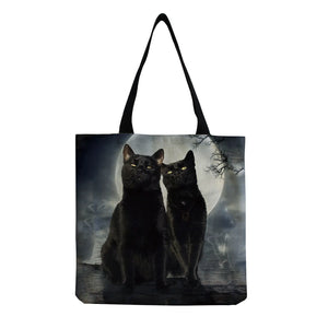 Moon Cat Print Tote Bag Women Casual Handbag High Capacity Foldable