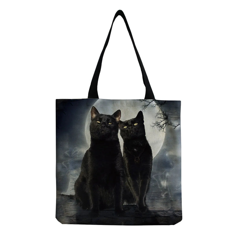 Moon Cat Print Tote Bag Women Casual Handbag High Capacity Foldable