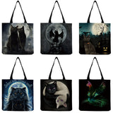 Moon Cat Print Tote Bag Women Casual Handbag High Capacity Foldable