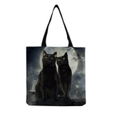 Moon Cat Print Tote Bag Women Casual Handbag High Capacity Foldable