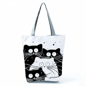 Cat Printing Women Tote Bag - Casual Traveling Beach Handbag