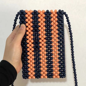 Orange Stripe One Shoulder Messenger Bag Hand Woven Beaded Handbag