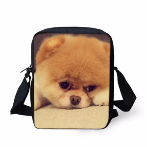 3D Pomeranian Women Mini Messenger Bag Casual Shoulder Bags