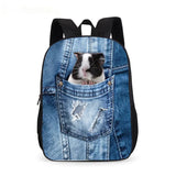 3D Animal Denim Pocket Cat Kitten Print School Backpack