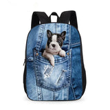 3D Animal Denim Pocket Cat Kitten Print School Backpack