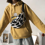 Women Cow Print Plush Waist Fanny Pack Pouch Travel Hip Bum Shoulder Bags